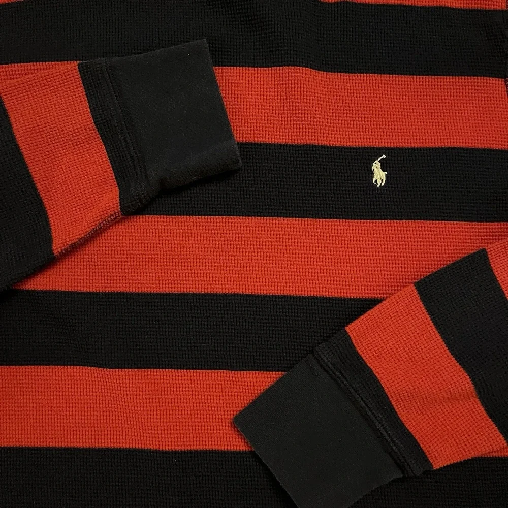 Polo Ralph Lauren Waffle Knit Thermal Shirt Mens Large Red Navy Blue Striped L - Picture 2 of 10